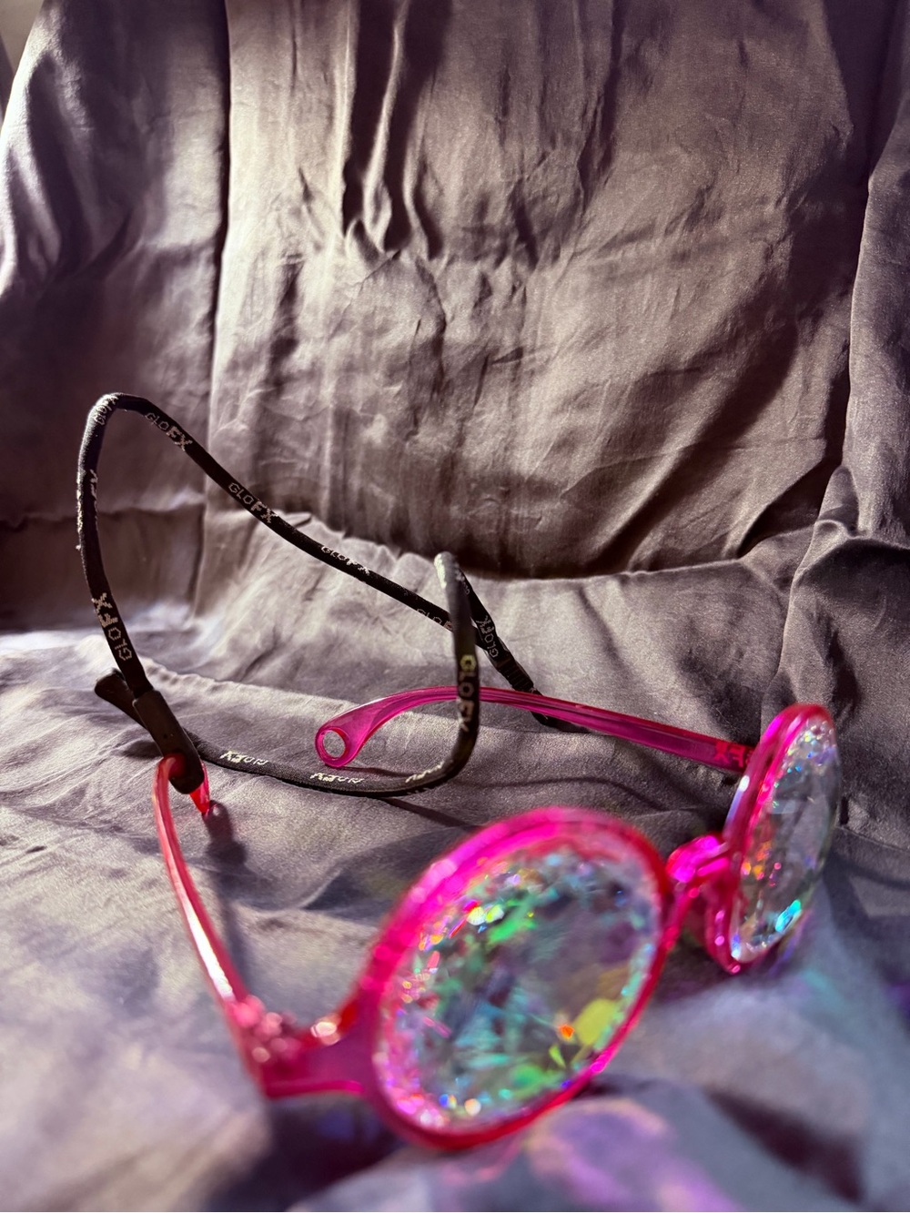 GloFX Transparent Pink Kaleidoscope Glasses – Rainbow EDM Rave Lightshow Optics - Picture 3 of 10